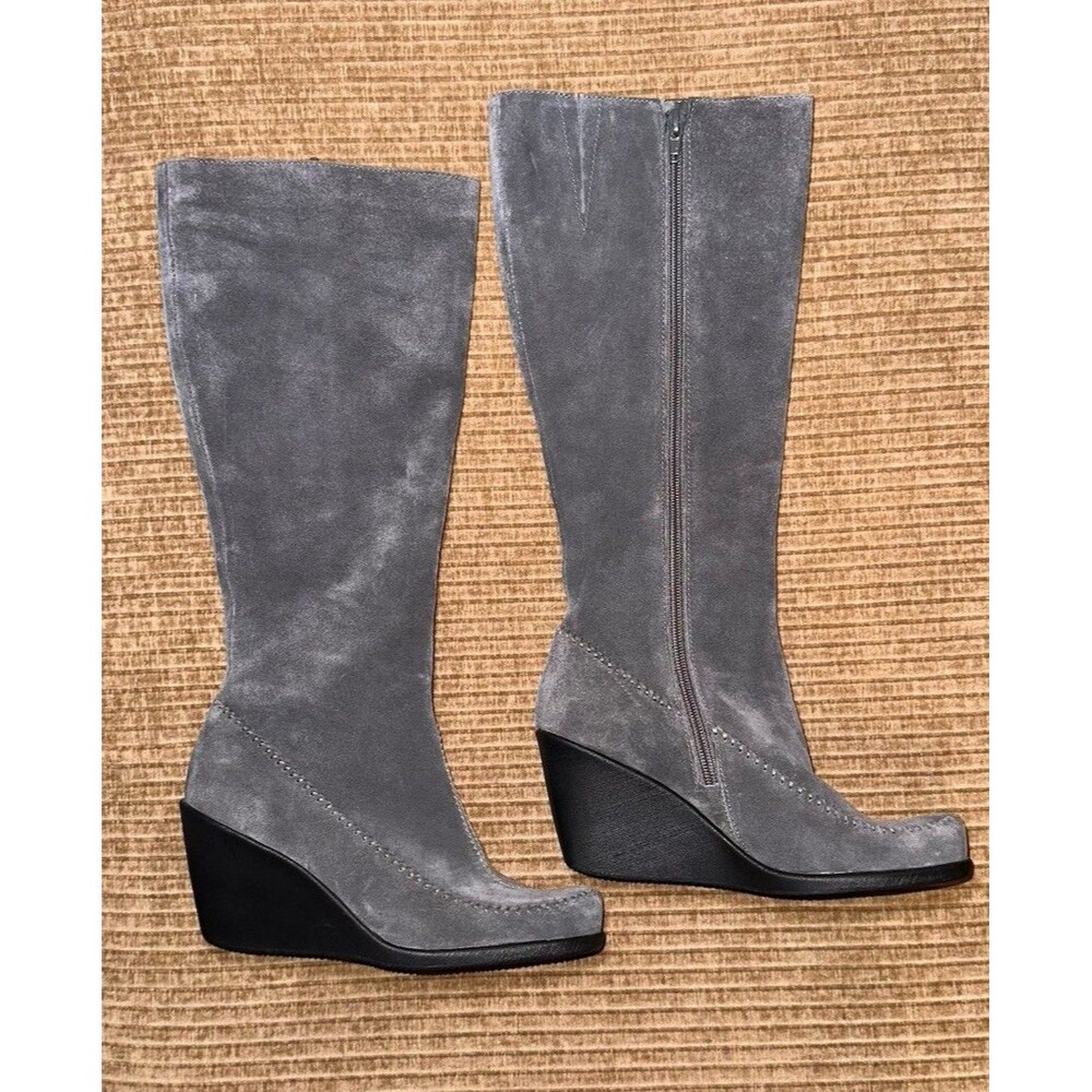 Aerosoles Gray Suede Wedge Boots Gather Round Women's Size 6
